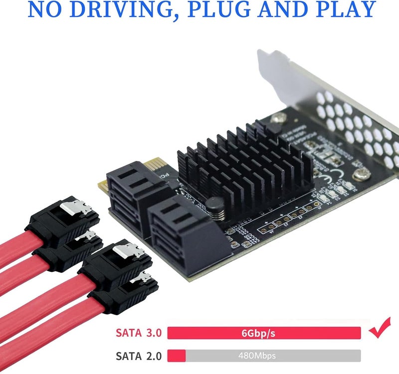 Xdingjiala 4-Port PCIe SATA III 6Gbps Expansion Card, PCIe x1 to 4 Port SATA 3.0 Controller Card - ASM1064 Chip, with Low Profile Bracket for Windows Linux Mac - Image 4